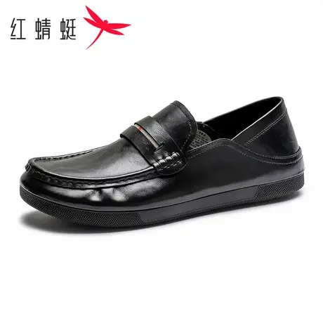 红蜻蜓男鞋秋季真皮舒适软底软面男士休闲鞋一脚蹬男款乐福豆豆鞋商品大图