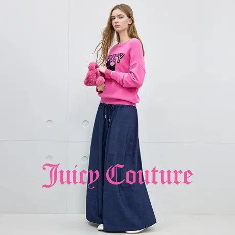 Juicy Couture橘滋针织衫女2025年秋季新款小狗提花玫红休闲上衣图片