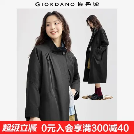 设计师款佐丹奴风衣外套女夹棉防风立领宽松廓形长款夹克18374220商品大图