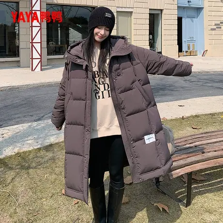 鸭鸭长款过膝羽绒服女2025冬季新款连帽保暖外套韩版休闲百搭加厚商品大图