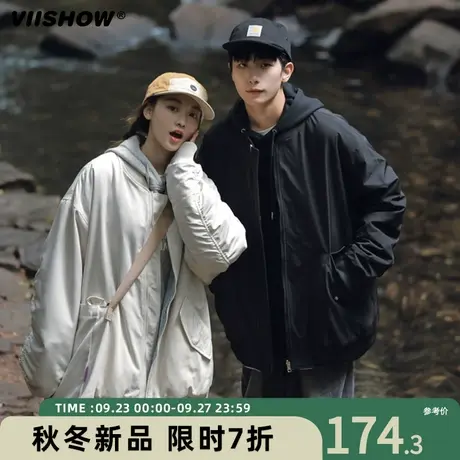 VIISHOW两面穿日系复古刺绣外套拼色潮牌宽松秋冬季新品棉衣男商品大图