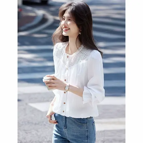 时尚气质蕾丝减龄长袖衬衫女士2025年秋季新品温柔淑女小众上衣商品大图