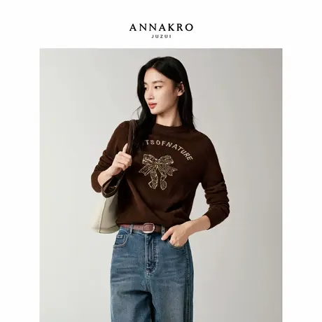 【羊毛x牦牛绒】玖姿安娜蔻美拉德蝴蝶结提花毛衫女2025冬季新款图片