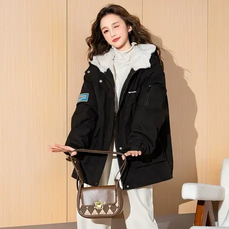 唐狮冬季新款女棉衣黑色加厚保暖设计感小个子棉服外套潮流w5tu商品大图