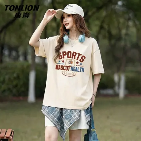 唐狮官方宽松短袖t恤女夏季2026新款爆款女士纯棉宽松内搭上衣VB商品大图