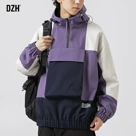 男士撞色防风冲锋衣男款秋季连帽工装外套潮高级感男装2023年新款商品大图