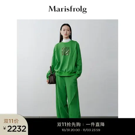 【商场同款】玛丝菲尔2023秋冬季新款美式圆领套头卫衣外套女商品大图