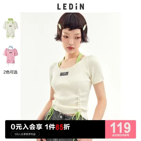 乐町假两件纯欲短款小上衣针织夏季新款设计感辣妹短袖T恤女图片