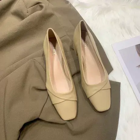 真皮单鞋女秋季2023新款简约小香风法式方头舒适软底豆豆鞋奶奶鞋商品大图