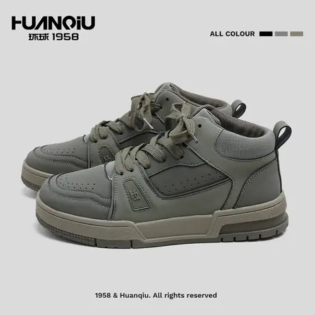 环球复古绿色厚底高帮鞋女2024年春秋新款百搭小众休闲鞋女鞋商品大图
