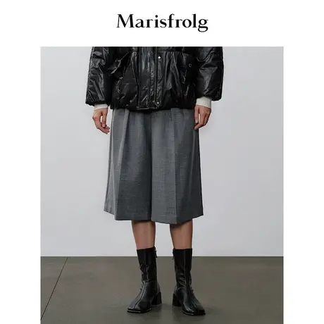 【商场同款】玛丝菲尔休闲裤冬季新款简约风灰色羊毛阔腿七分裤商品大图