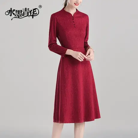 【1件7.9折】新款春装复古风端庄优雅气质连衣裙收腰百搭打底裙商品大图