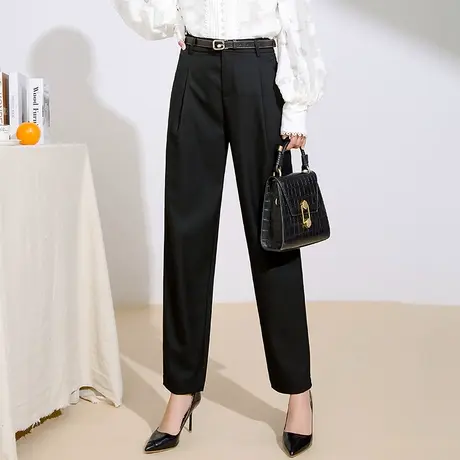 丽洁黑色西装裤女春秋高腰哈伦裤新款垂感显瘦直筒裤宽松休闲裤子商品大图