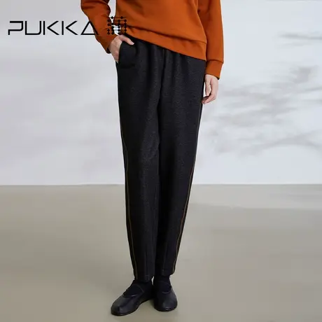 蒲PUKKA 定制色织斜纹针织女秋冬装显瘦全腰橡筋萝卜裤商品大图