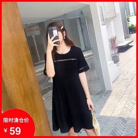 【清仓】季新款连衣裙大码洋气减龄裙子胖妹妹显瘦藏肉遮肚小黑裙商品大图