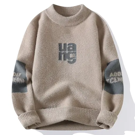 嘻哈男孩软糯毛衣男秋冬加厚保暖针织半高领毛衫潮牌男装线衣外套商品大图