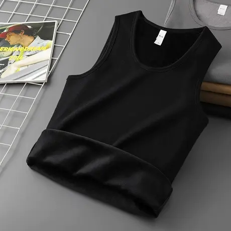 男士背心2024新款冬季内穿运动坎肩加绒加厚无袖t恤保暖打底马甲商品大图