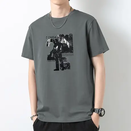 重磅纯棉t恤男士短袖夏季宽松圆领上衣服液氨长绒棉全棉半袖体恤商品大图