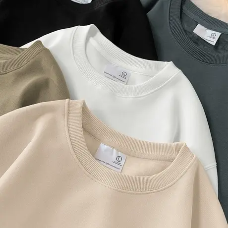 320g重磅春秋款卫衣男圆领秋冬加绒加厚保暖套头无帽纯色长袖t恤商品大图