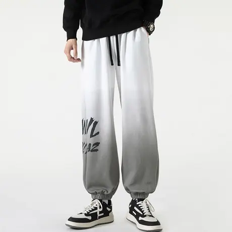 休闲裤子男春秋季新款宽松渐变束脚卫裤男生潮牌印花阔腿运动长裤商品大图