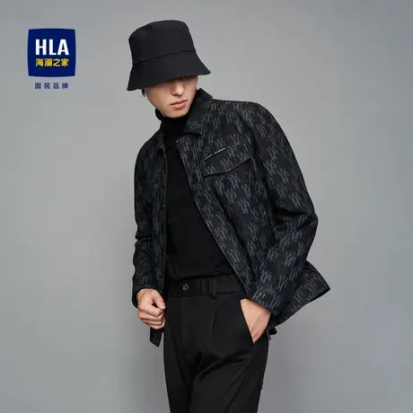 【满印】HLA/海澜之家衬衫夹克秋季翻领工装风印花休闲长袖外套男图片