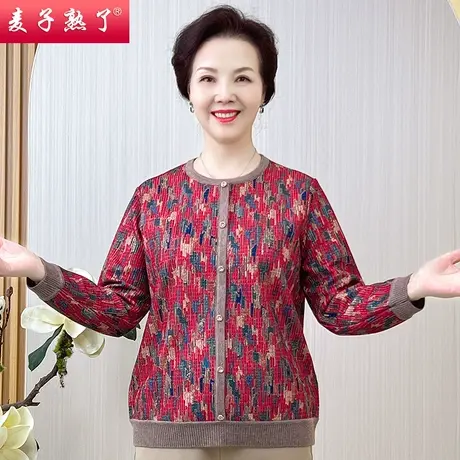 妈妈春装针织T恤奶奶春季打底衫老太太上衣毛服中老年人女装长袖商品大图