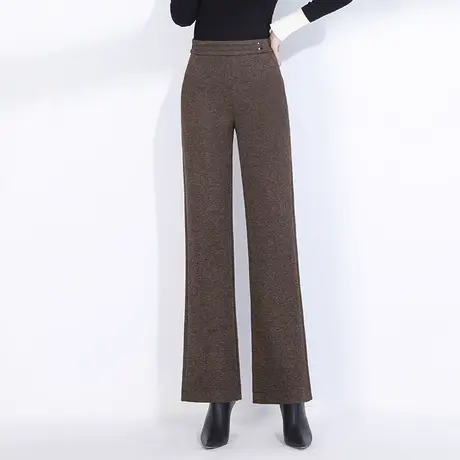 毛呢长裤女秋冬2023新款高腰显瘦垂感微喇直筒裤通勤厚款休闲裤子图片