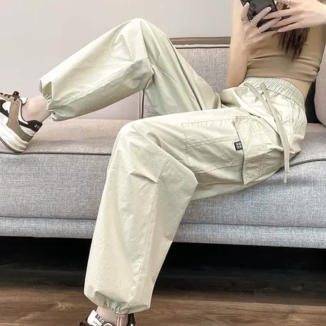 美式工装裤女秋冬2024年新款高腰宽松显瘦束脚休闲两穿百搭阔腿裤图片