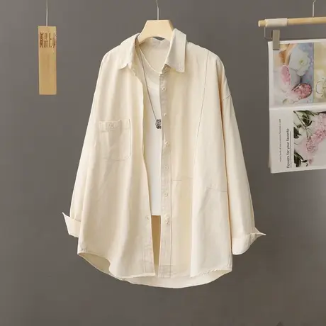 韩版休闲衬衫厚外套女中长款2024秋季新款宽松慵懒风工装衬衣开衫图片
