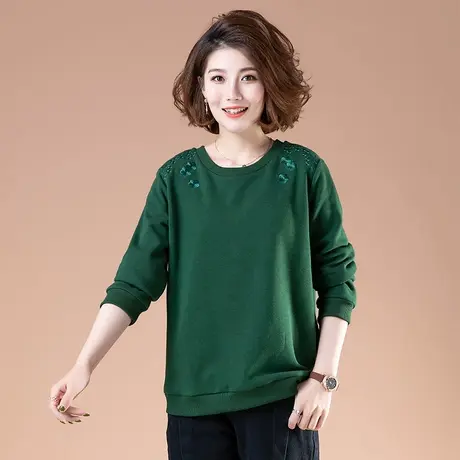 冬季加肥加大码女装宽松加绒加厚卫衣女保暖妈妈装刺绣T恤女商品大图