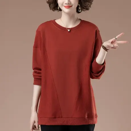 卫衣女秋冬新款加肥加大码女装宽松中年妈妈纯棉百搭拼接显瘦上衣商品大图