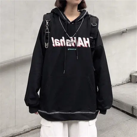 oversize卫衣chic港风女春秋薄款ins连帽上衣美式复古hiphop外套商品大图