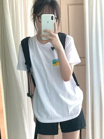 白色女士仿棉短袖t恤夏季2023新款宽松显瘦大码女装洋气减龄上衣图片