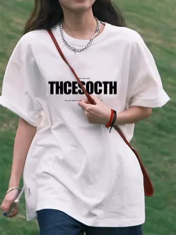 白色短袖t恤女夏季oversizet半袖纯棉设计感小众宽松高级感上衣潮图片