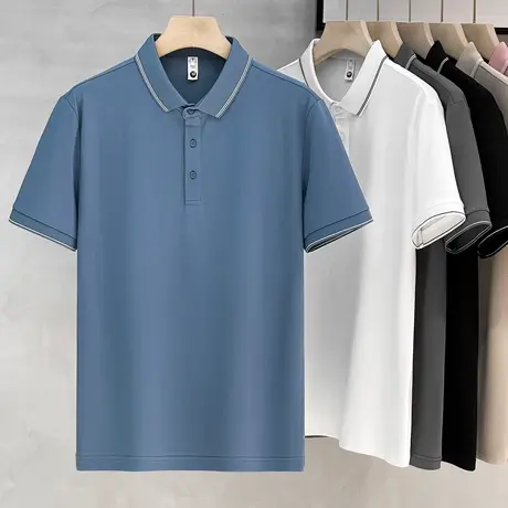 潮牌英伦风t男士商务休闲翻领短袖POLO衫黑色夏季有领子半截袖T恤商品大图