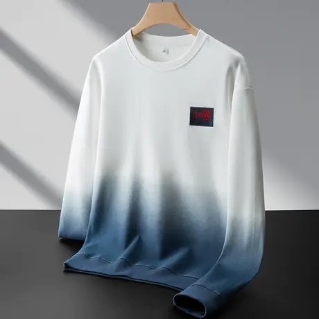 秋冬季潮牌撞色渐变色中国刺绣花圆领卫衣男士拼色tT恤衫2024新款商品大图