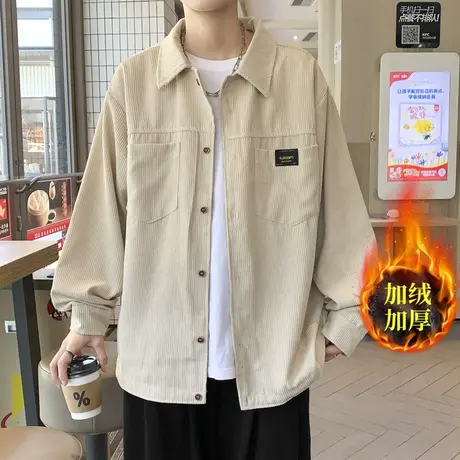 灯芯绒外套秋冬季男士潮牌大码长袖衬衫宽松日系复古工装重磅夹克商品大图