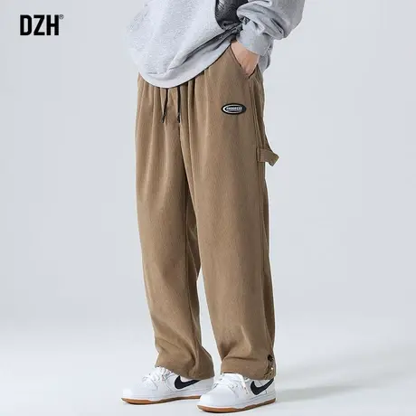 男士休闲卡其色灯芯绒裤子男直筒宽松港风纯色潮牌束脚运动裤秋季商品大图