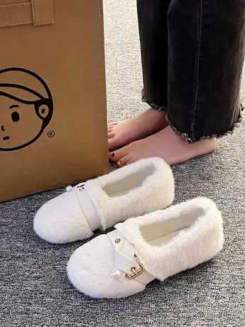 网红一脚蹬毛毛鞋女外穿2023秋冬新款休闲百搭软底法式豆豆鞋棉鞋图片