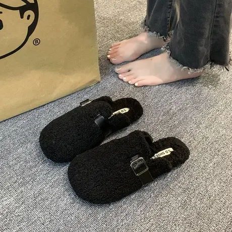 包头毛毛拖鞋女外穿2023年秋冬季新款网红半拖厚底勃肯鞋棉拖鞋潮商品大图