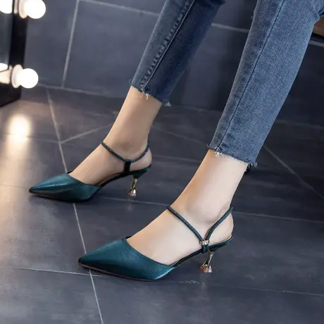 包头凉鞋女2022新款夏季尖头细跟网红高跟鞋仙女风百搭两穿凉拖鞋商品大图