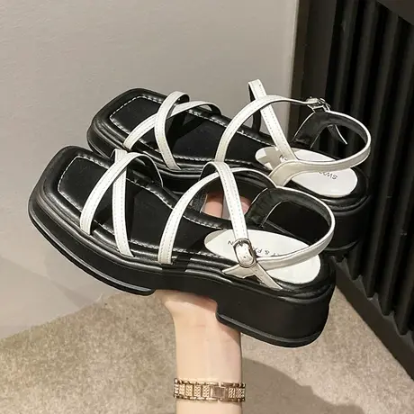 厚底女士凉鞋2024年新款法式晚风小个子银色罗马沙滩凉拖度假拖鞋商品大图