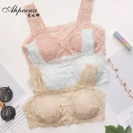 爱比娜夏季薄款无钢圈蕾丝内衣女一字领抹胸舒适防走光全罩杯文胸商品大图