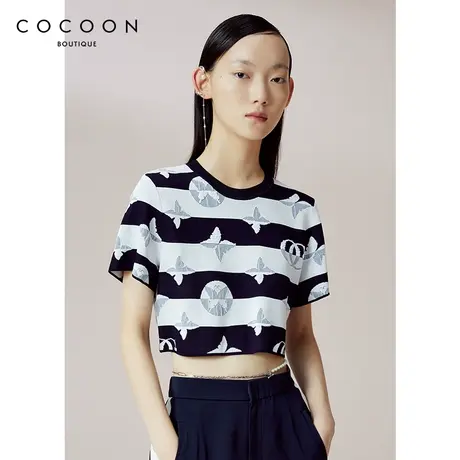 COCOON商场同款时尚针织衫2023夏新款女蝴蝶刺绣短款针织衫商品大图