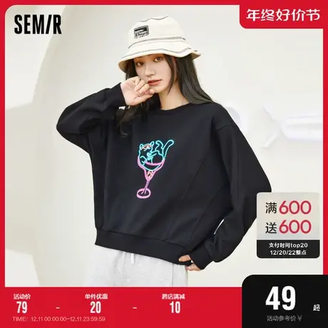 森马卫衣女设计感显瘦oversize卡通2022年圆领落肩针织打底衫时尚图片