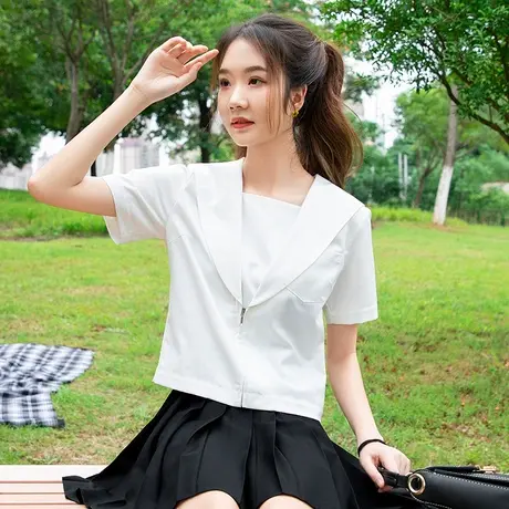 白无本jk名古屋襟正统女中间服女夏季上衣基础款制服搭配JK衬衫商品大图