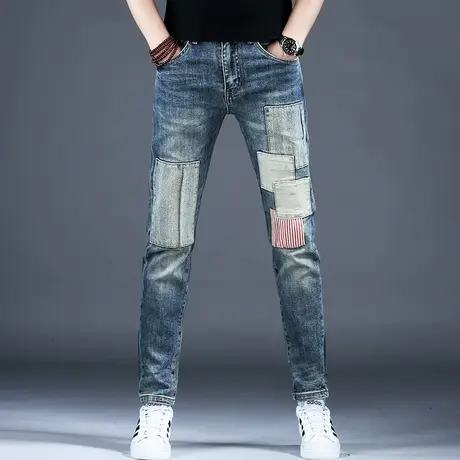 四季复古做旧破洞牛仔裤男款美式高街高端潮牌修身裤子男2023新款图片