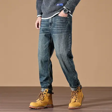 直筒牛仔裤宽松舒适水洗做旧高档牛仔裤男款美式高街休闲牛仔裤商品大图