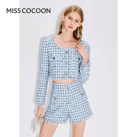 MISSCOCOON【塞班河的日落】24春新款格纹拉毛截短小香风短外套商品大图