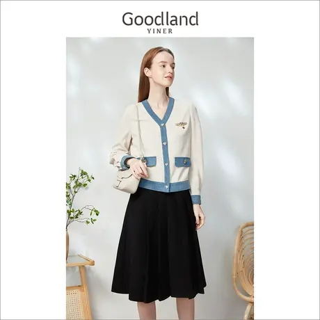 【千金风】Goodland女装2023春季通勤时尚粗花呢短外套商品大图